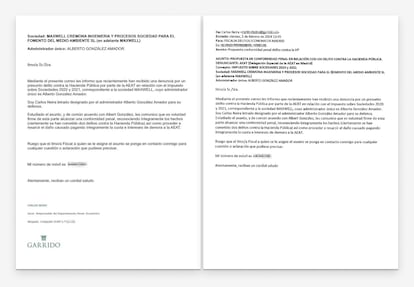 El escrito del abogado de González Amador al fiscal, a la izquierda con formato, y a la derecha sin saltos de párrafo y con otra tipografía.