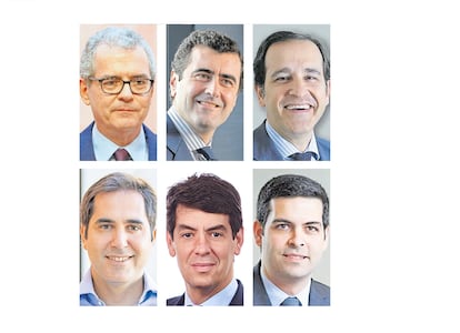 Pablo Isla, asesor global de Cinven; Jorge Quemada, socio de Cinven; Javier de Jaime, managing partner de CVC; Pedro López, principal de Permira; Iñaki Cobo, socio de KKR; Gonzalo Santos, socio de Advent.