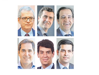 Pablo Isla, asesor global de Cinven; Jorge Quemada, socio de Cinven; Javier de Jaime, managing partner de CVC; Pedro López, principal de Permira; Iñaki Cobo, socio de KKR; Gonzalo Santos, socio de Advent.