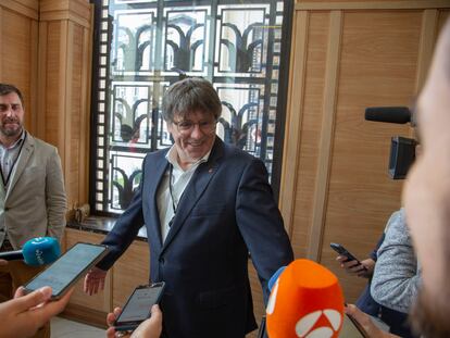 Carles Puigdemont y Toni Comín, en la Casa de Europa en Bruselas el pasado 26 de septiembre.