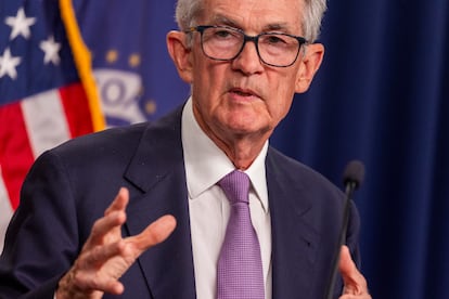 Jerome Powell, este miércoles durante la rueda de prensa.
