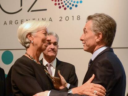 Lagarde y Macri en la cumbre de ministros de Finanzas del G-20 en Buenos Aires.