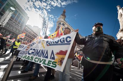 Cabecera de la manifestación celebrada este sábado en Madrid convocada por las organizaciones policiales SUP y AUGC.