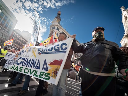 Cabecera de la manifestación celebrada este sábado en Madrid convocada por las organizaciones policiales SUP y AUGC.