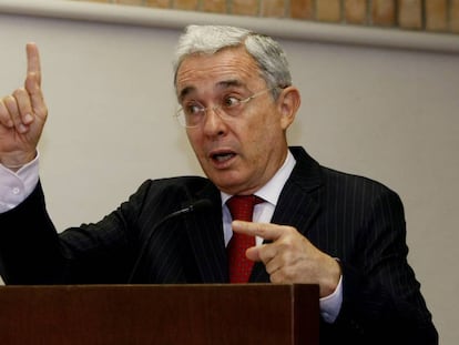 El expresidente &Aacute;lvaro Uribe V&eacute;lez en un foro sobre el proceso de paz en Caldas (Medell&iacute;n), el 29 de agosto. 