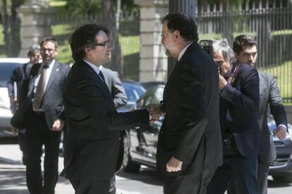 Carles Puigdemont i Mariano Rajoy, aquest divendres a Barcelona.