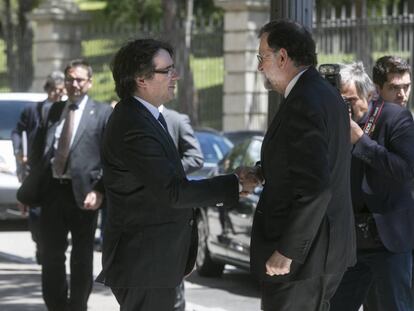 Carles Puigdemont i Mariano Rajoy, aquest divendres a Barcelona.