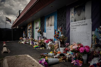 Memorials are displayed outside Club Q, the LGBTQ nightclub that was the site of a deadly 2022 shooting that killed five people