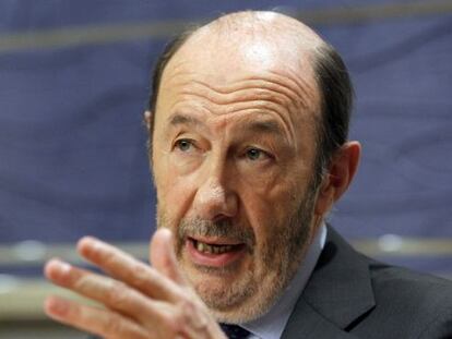 Alfredo Pérez Rubalcaba, durante su comparecencia