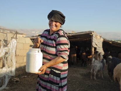 Habiba, pastora en el Líbano rural, atiende a su rebaño.