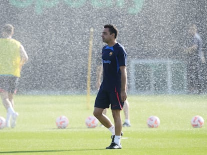 Xavi, durante un entrenamiento del Barcelona en esta pretemporada.