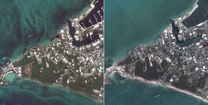 Imagen satelital del puerto Marsh Harbour, en las Islas Ábaco (Bahamas).