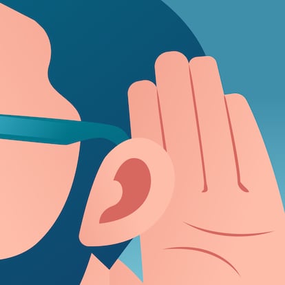 Vector of a man with hand to ear gesture listens carefully