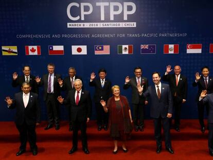 Os representantes dos países assinantes do TPP, nesta quinta-feira em Santiago de Chile.