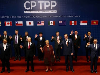 Os representantes dos países assinantes do TPP, nesta quinta-feira em Santiago de Chile.