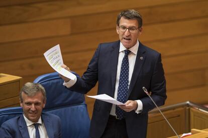 El presidente de la Xunta, Alberto Núñez Feijóo, en el Parlamento gallego.
