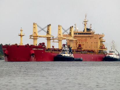 The bulk carrier Gibraltar Eagle is seen off Kristiansand, Norway, June 29, 2023.