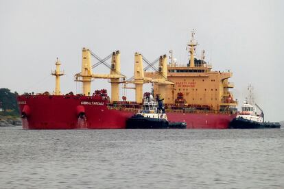 The bulk carrier Gibraltar Eagle is seen off Kristiansand, Norway, June 29, 2023.