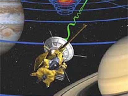 Ilustración de la <i>Cassini</i> en el experimento de relatividad.