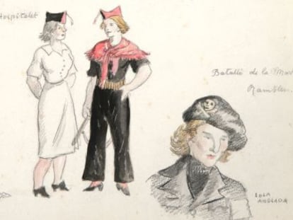 Dibujos de Lola Anglada realizados durante los primeros meses de la Guerra Civil, que pueden verse en la exposición.