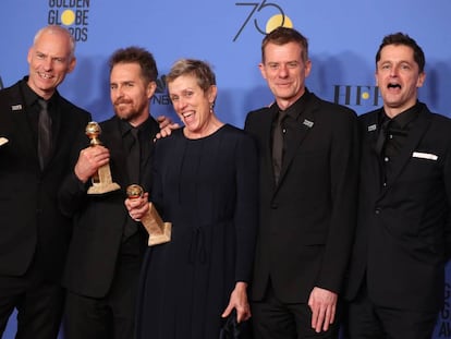 Des de l'esquerra, el director i guionista Martin McDonagh, i els actors Frances McDormand i Sam Rockwell.