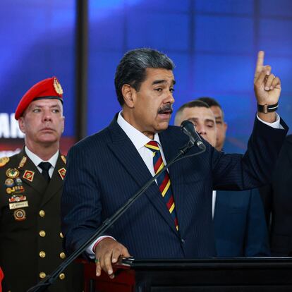 CARACAS, VENEZUELA - AUGUST 9: President of Venezuela Nicolás Maduro speaks to the press during a press conference on August 9, 2024 in Caracas, Venezuela. Maduro was declared winner of the 2024 presidential election by the National Electoral Council while opposition leader Maria Corina Machado and candidate Edmundo Gonzalez claimed that the final result was not what Venezuelans decided during the election. (Photo by Jesus Vargas/Getty Images)