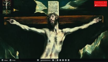 Cuadro titulado <i>Cristo crucificado, con Toledo al fondo</i> de El Greco. Imágen del proceso de digitalización de la colección de la Fundación Banco Santander.