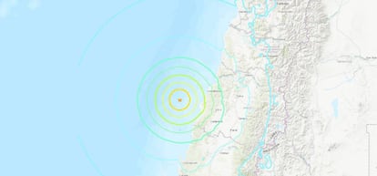 El epicentro del terremoto en Chile, de este domingo.