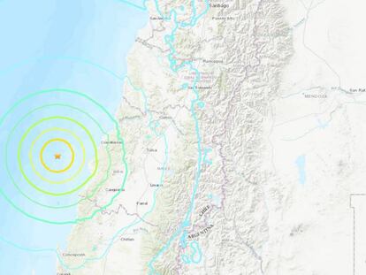 El epicentro del terremoto en Chile, de este domingo.