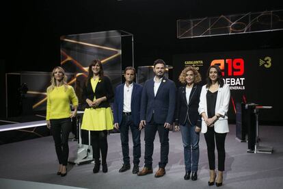 Los candidatos catalanes antes de comenzar el debate. 