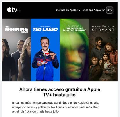 Email de Apple alargando el periodo gratuito.