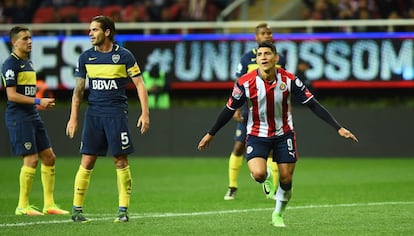 Pulido celebra su gol contra Boca Juniors