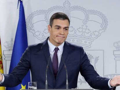 El presidente del Gobierno, Pedro Sánchez, al anunciar la convocatoria a las elecciones generales.