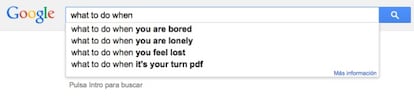 A busca em inglês também sugere que a frase "o que fazer quando..." seja completada com ..."você está entediado".