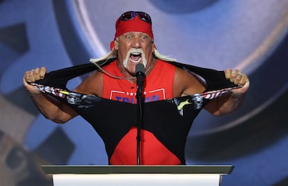 Hulk Hogan, durante su discurso en la jornada de clausura de la Convención Republicana.