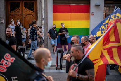 Neo-Nazi protesters march down the streets of the LGBTQ+-friendly neighborhood of Chueca.