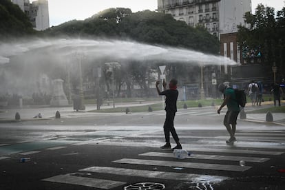 Police triggered the water cannons. 