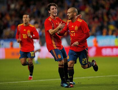 David Silva celebra el cuarto gol de España.