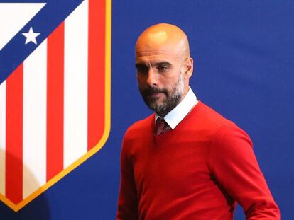 Guardiola, a la sala de premsa del Vicente Calderón.