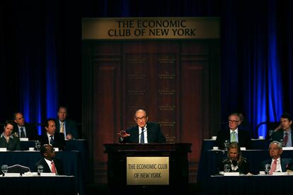El presidente de la Reserva Federal, Alan Greenspan, en el Club Económico de Nueva York, el 28 de abril de 2014.