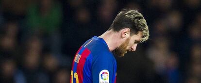 Messi, cabizbajo, el pasado domingo en Anoeta.