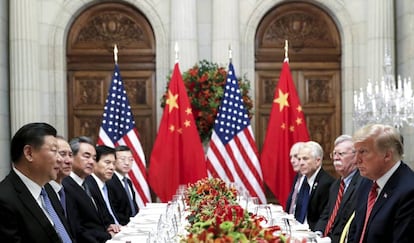 Las delegaciones de Estados Unidos y China, liderados por los presidentes Donald Trump y Xi Jinping, en Buenos Aires en diciembre de 2018.