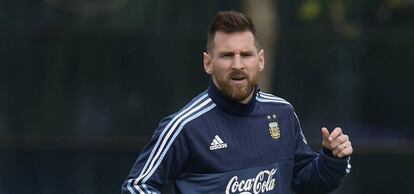 Messi, en el &uacute;ltimo entrenamiento con Argentina.