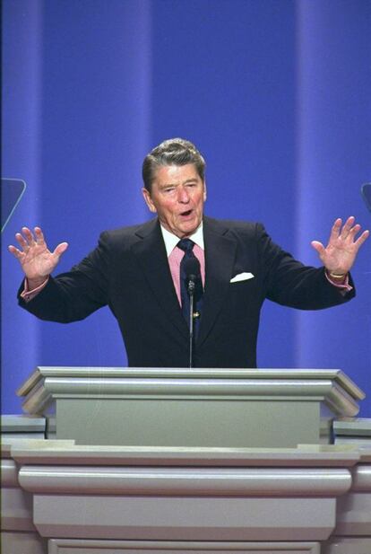 Ronald Reagan en la convenci&oacute;n republicana de 1992