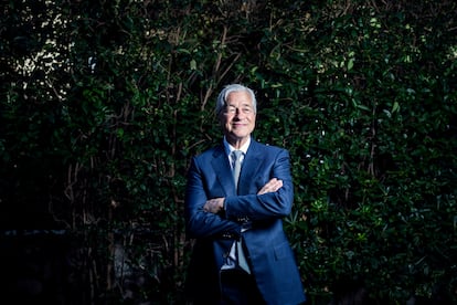 Jamie Dimon poses before the interview at JPMorgan headquarters in Madrid