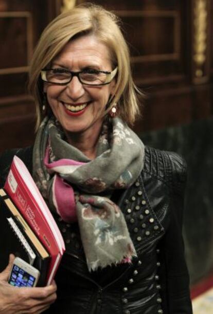 La líder de UPyD, Rosa Díez, en el pleno del Congreso del 10 de febrero.