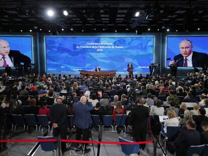 O presidente russo, Vladimir Putin, durante sua tradicional entrevista coletiva do final de ano, nesta quinta-feira.