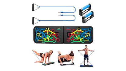 Gadgets para treinar em casa em um fundo branco.