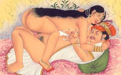 Y esta ('Kamasutra' también) no es exactamente la 'vaquera', pero se acerca. La vaquera invertida es colocándose al revés, mirando hacia los pies, pero ojo y delicadeza con esa que en un despiste provocáis alguna pupa. 