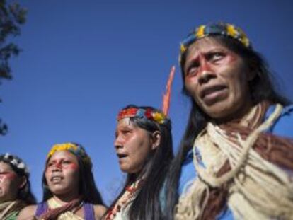 Mujeres indígenas en la marcha de este miércoles.